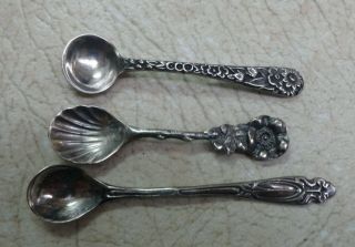 Set Of 3 Vintage Sterling Silver Salt Spoons Longest 2 3/4 "
