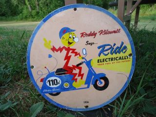 Old Vintage 1956 Reddy Kilowatt Electro - Scoot Porcelain Enamel Advertising Sign