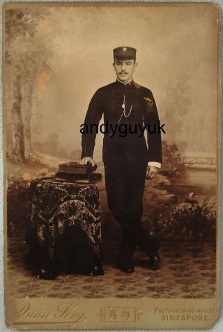 Cabinet Card Soldier By Quan Seng Singapore Antique Photo Victorian Album