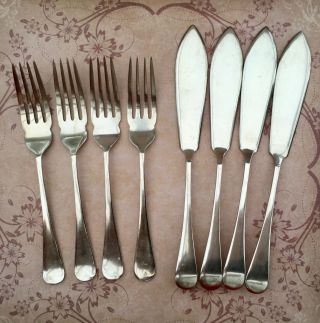 WK FISH KNIFE & FORK SET FOR 4 - 8PCE STAINLESS NICKEL VINTAGE CUTLERY SHEFFIELD 3