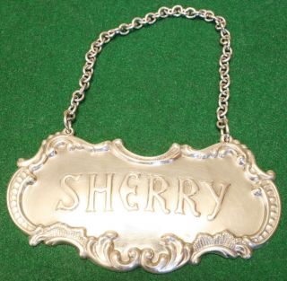 Rare Vintage Gorham Sterling Silver Sherry Hanging Decanter Label,
