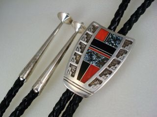 Vintage Ray Tracey Knifewing Navajo Sterling Silver & Mosaic Inlay Bolo Tie