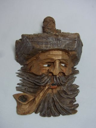 Vintage German Black Forest Carved Wood Wall Ornament Man With Pipe F