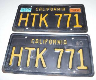 Vintage 1963 Matched Pair California Metal License Plate - Black With Yellow