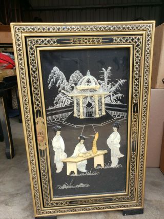 Vintage Asian Black Lacquer Storage Cabinet Mother Of Pearl & Asian Designs 2