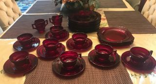 Vintage Ruby Red Glass Ware Set Of 30 Piece Set