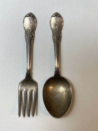 Vintage Lunt Sterling Silver Baby Feeding Fork And Spoon Set “nancy” 36.  5 Grams