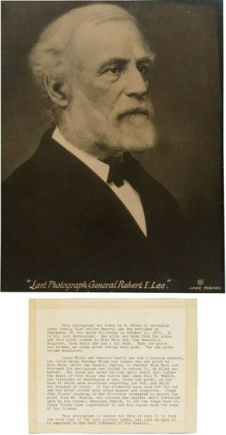 Last Photograph Of Robert E Lee Taken One Month Before His Death - W/ Provenance