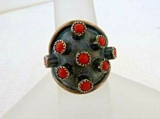 Vintage Zuni Old Pawn Ring Red Coral Sterling Silver 5.  5 Grams Size 6