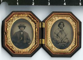 c.  1850 ' s Ninth Plate Tintypes of Native American Couple Octagonal Thermoplastic 5