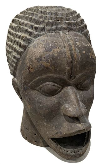 Vintage African Art Statue Large Head Helmet Carved Wood Mask