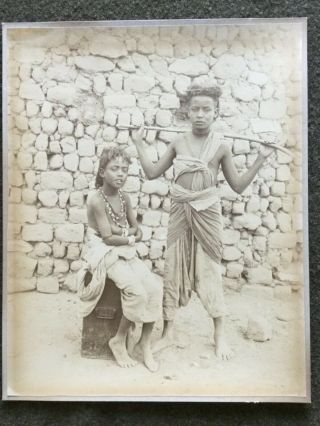 1880s Large Cabinet Card Photo Of 2 Egyptian Children Middle East Zangaki Egypt