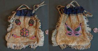 Early 1900 Native American Plateau Beaded Pouch 2 Sided