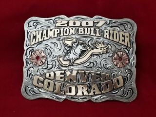 2007 Rodeo Trophy Belt Buckle Denver Colorado Champion Bull Rider Vintage 420