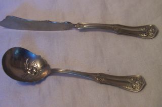 Antique Wm Rogers Nickel Silver Twisted Butter Knife And Sugar Spoon - Ohs 124