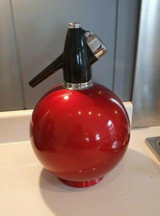 Vintage 70s Sparklets Globemaster Iconic Metallic Red Retro Round Soda Syphon