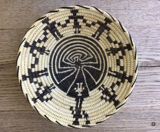 Vtg Tohono O’odham Coil Bowl Basket Man In Maze Pima Papago Labyrinth Arizona