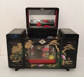 Vintage Japanese Black Lacquer Music Jewelry Box