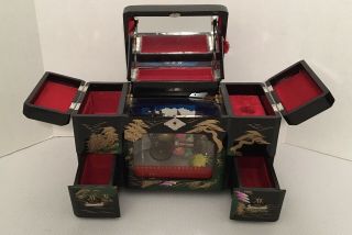 Vintage Japanese Black Lacquer Music Jewelry Box 2