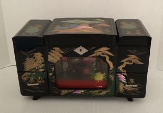 Vintage Japanese Black Lacquer Music Jewelry Box 3