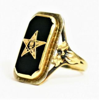 Vintage 10k Yellow Gold & Onyx Masonic Order Of The Eastern Star Ring