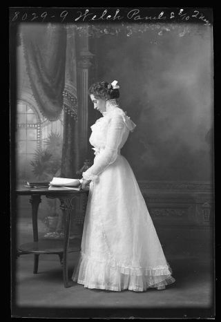 Glass Plate Negative 1890 Young Lady Looking At Book Classic