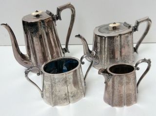 Vintage J R Pott Silver Plated Coffee & Tea Pot - Milk Jug & Sugar Bowl 894zs