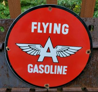 Vintage Flying A Porcelain Sign Gas Motor Oil Metal Pump Station Gasoline Rare