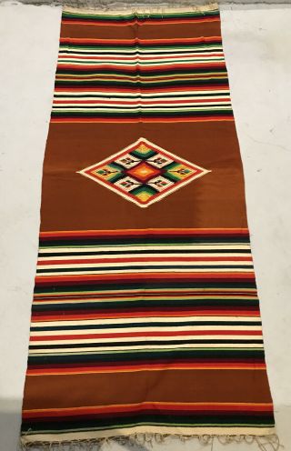 Antique Mexican Saltillo Serape Blanket Rug Wall Hanging 33 " X 91 "