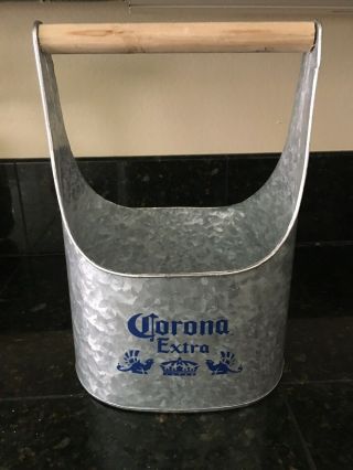 Corona Extra Beer Metal Bucket W/ Wooden Handle - Holds A 6 - Pack Of Long Necks