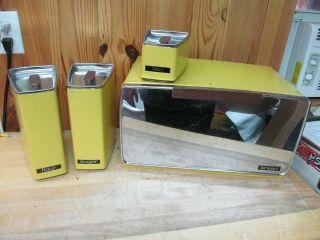 Bread Box,  Kitchen Canisters Vintage Lincoln Beautyware Yellow Metal Retro Mcm