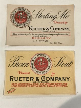 1900s Highland Spring Brewery,  Rueter & Co,  Boston,  Ma Pre - Prohibition Ale Label