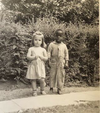 Vintage B&w Snapshot Photo Black African American Boy & White Girl