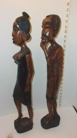 Vintage African American,  Black Hand Carved Wooden Statues,  Pair Women & Man 23 