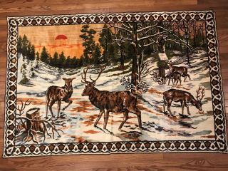 Vintage Deer Scenes Woven Rugs Tapestry Wall Hangings Set Of 2 (q1)
