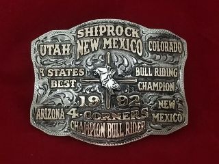 1992 Rodeo Trophy Roping Buckle Four Corners - Shiprock Mexico - Bull Rider 490