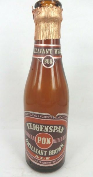 Feigenspan Pon Brown Ale Irtp Beer Bottle W Label 7 1/4 " Newark Nj Jersey
