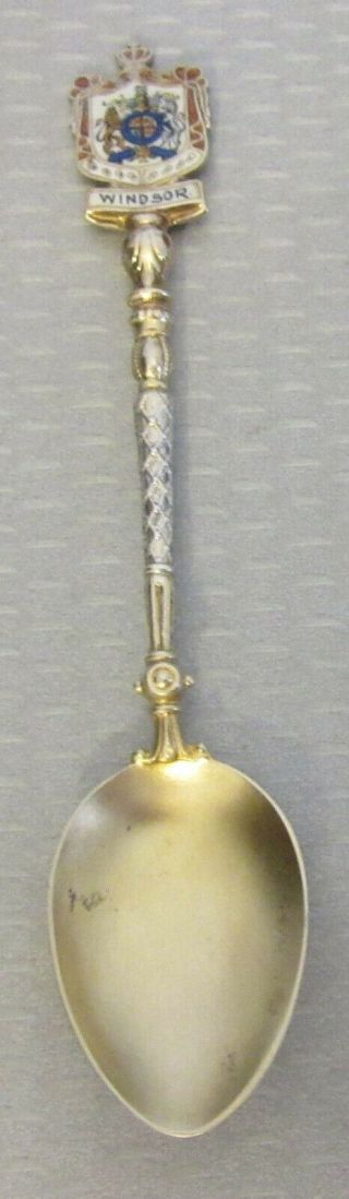 Antique Windsor Enamel Crest Sterling Silver Souvenir Spoon 5 " Gold Bowl