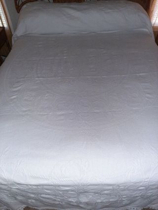 Vintage Country Farmhouse White Cotton Jacquard Queen Bedspread By Cody