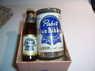 Pabst Blue Ribbon Beer Label Mini Can Bank And Bottle Set