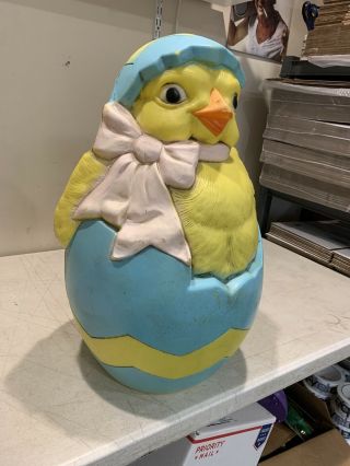 Vintage 23 " Tall Easter Chick In Egg Holiday Blow Mold Yard Decoration Light