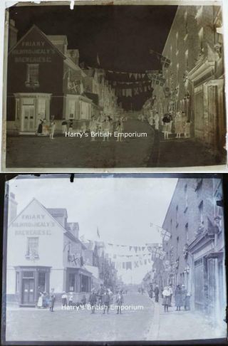 Glass Photograph Negative Antique 1900s Hampton Wick High St Street Scene