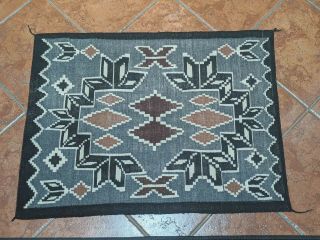 Vtg Ultra Fine Tapestry Weave Navajo Two Grey Hills Rug
