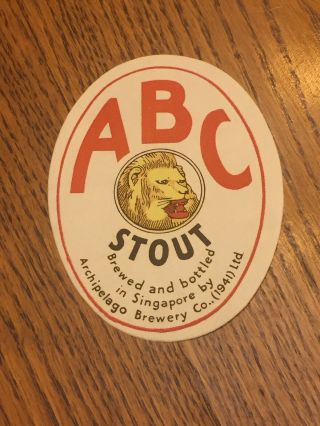 Vintage Singapore,  1941.  Abc Stout Label - Brewed & Bottled - Archipelago Brewery