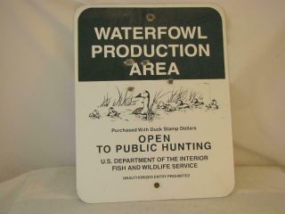 Vintage Waterfowl Production Area Sign Us Dept Of The Interior Fish & Wildlife