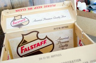 Vintage Falstaff Beer Cardboard Case Box W/ Hinged Split Flip Top