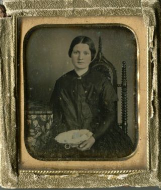 1/6th Plate Daguerreotype Of Woman Holding A Bowl