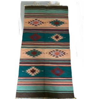 Vintage Hand Woven Mexican Long Wool Rug Runner Wall Hanging Tapestry 58x29