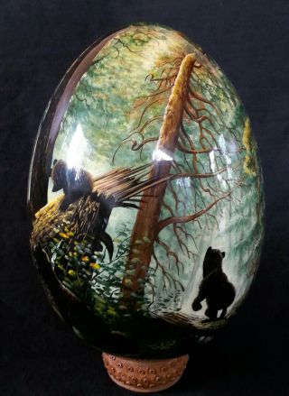 Vintage Russian Hand Painted Lacquer Egg By Troitskaya,  8.  5 Inches