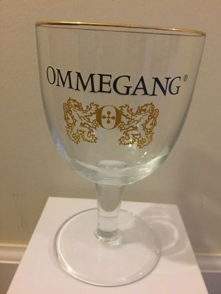 Ommegang Glass Goblet Brewery Beer Cup Gold Chalice Lion Tulip Stem 16 Oz.